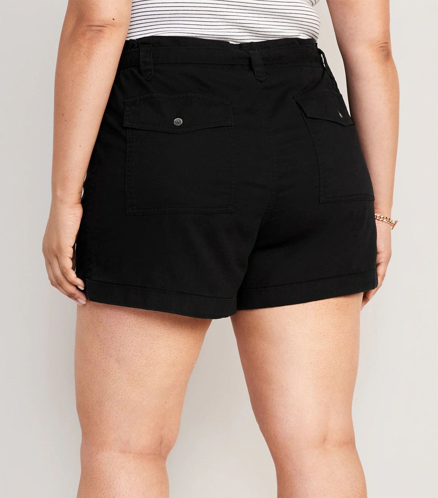 Extra High-Waisted Tie-Front Cargo Workwear Shorts for Women 4-inch Inseam Black Jack