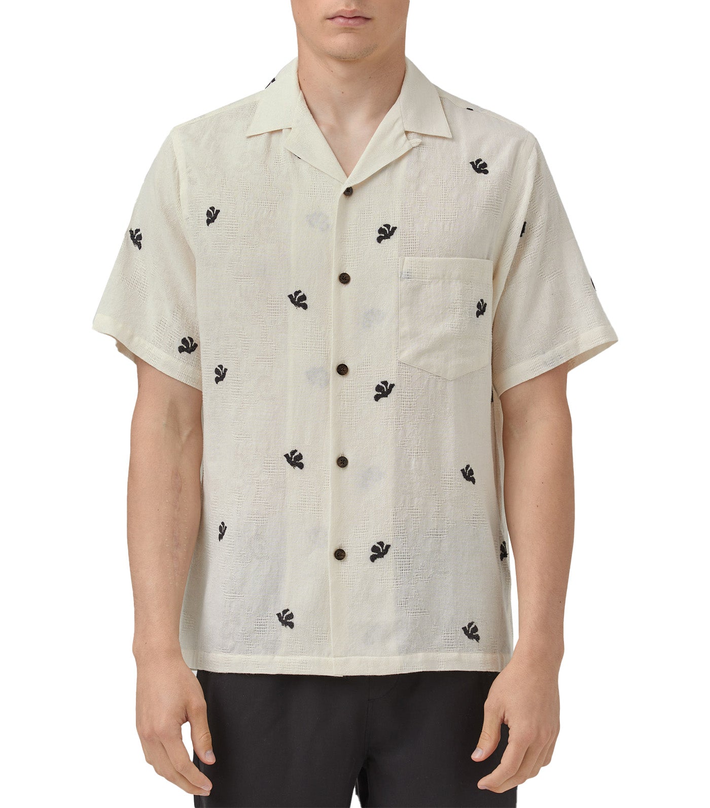 Philly Embroidered Short Sleeved Shirt Ecru/Black