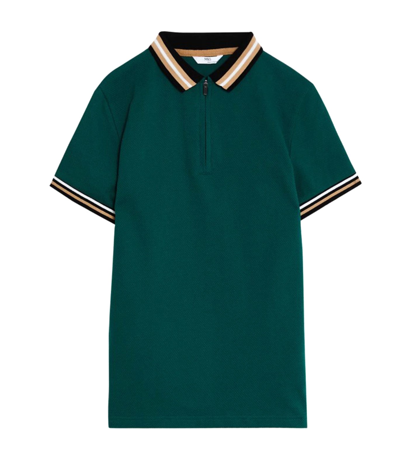 Cotton Rich Half Zip Polo Shirt Green