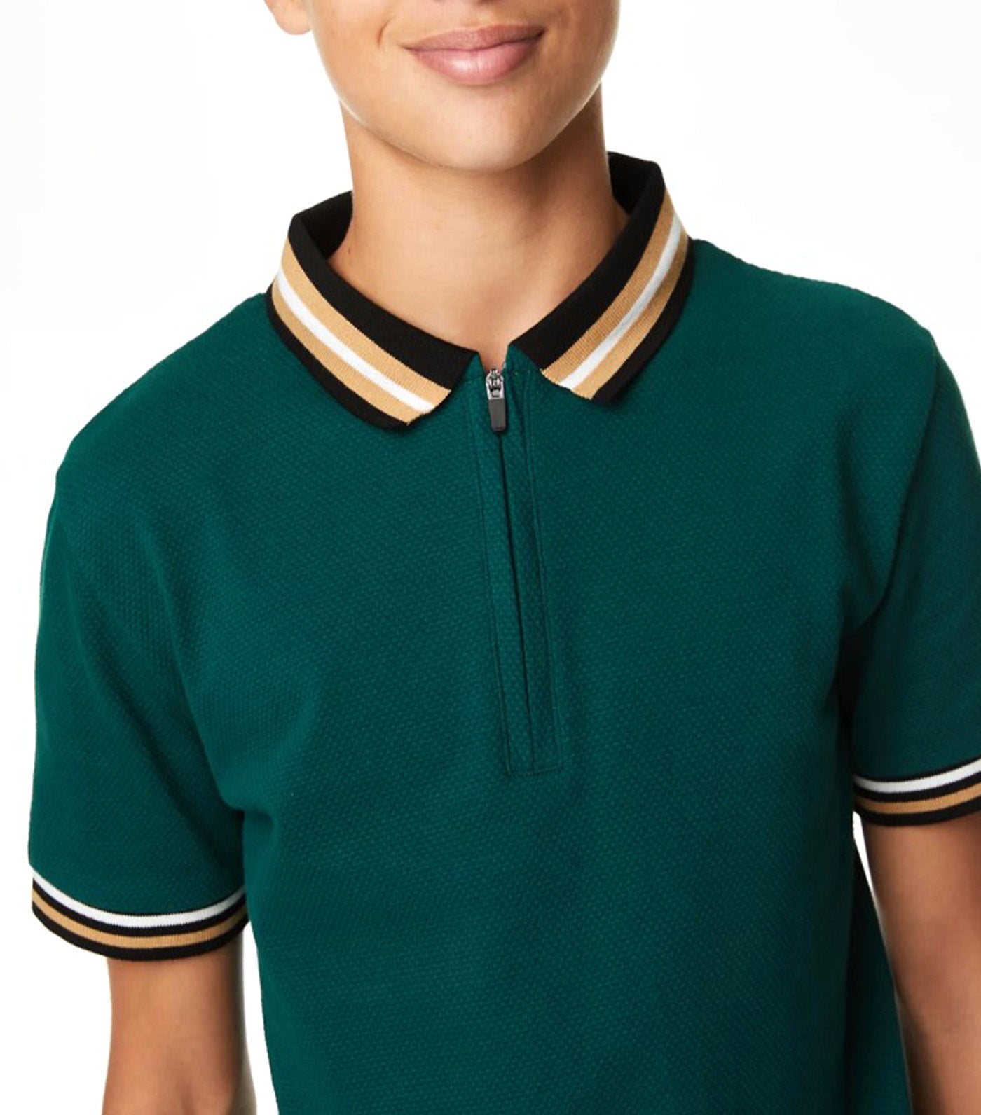 Cotton Rich Half Zip Polo Shirt Green