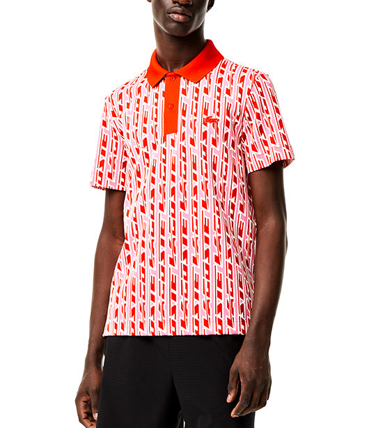 Men’s Two-Tone Printed Stretch Piqué Polo Shirt Reseda Pink/Corrida