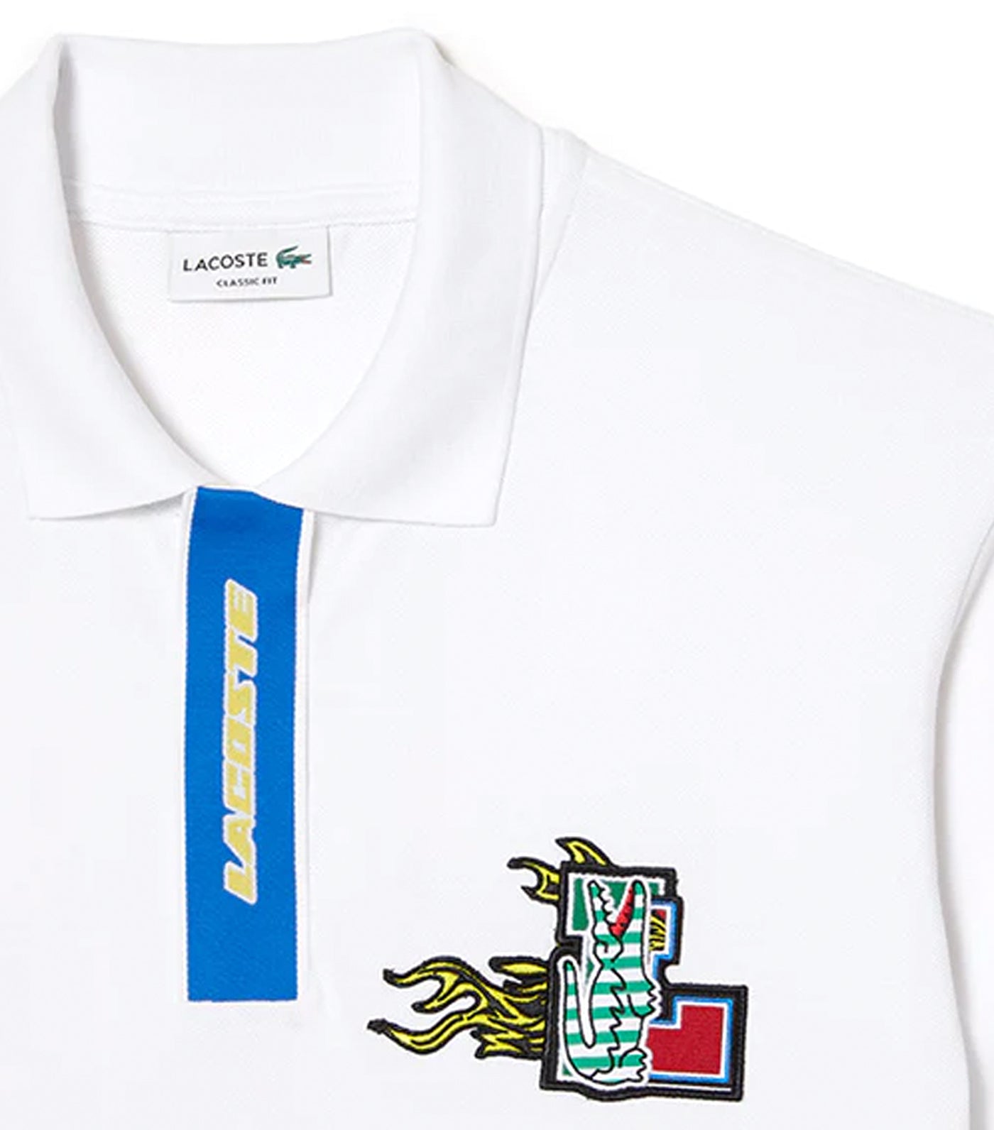 Men's Holiday Contrast Placket and Crocodile Badge Polo White