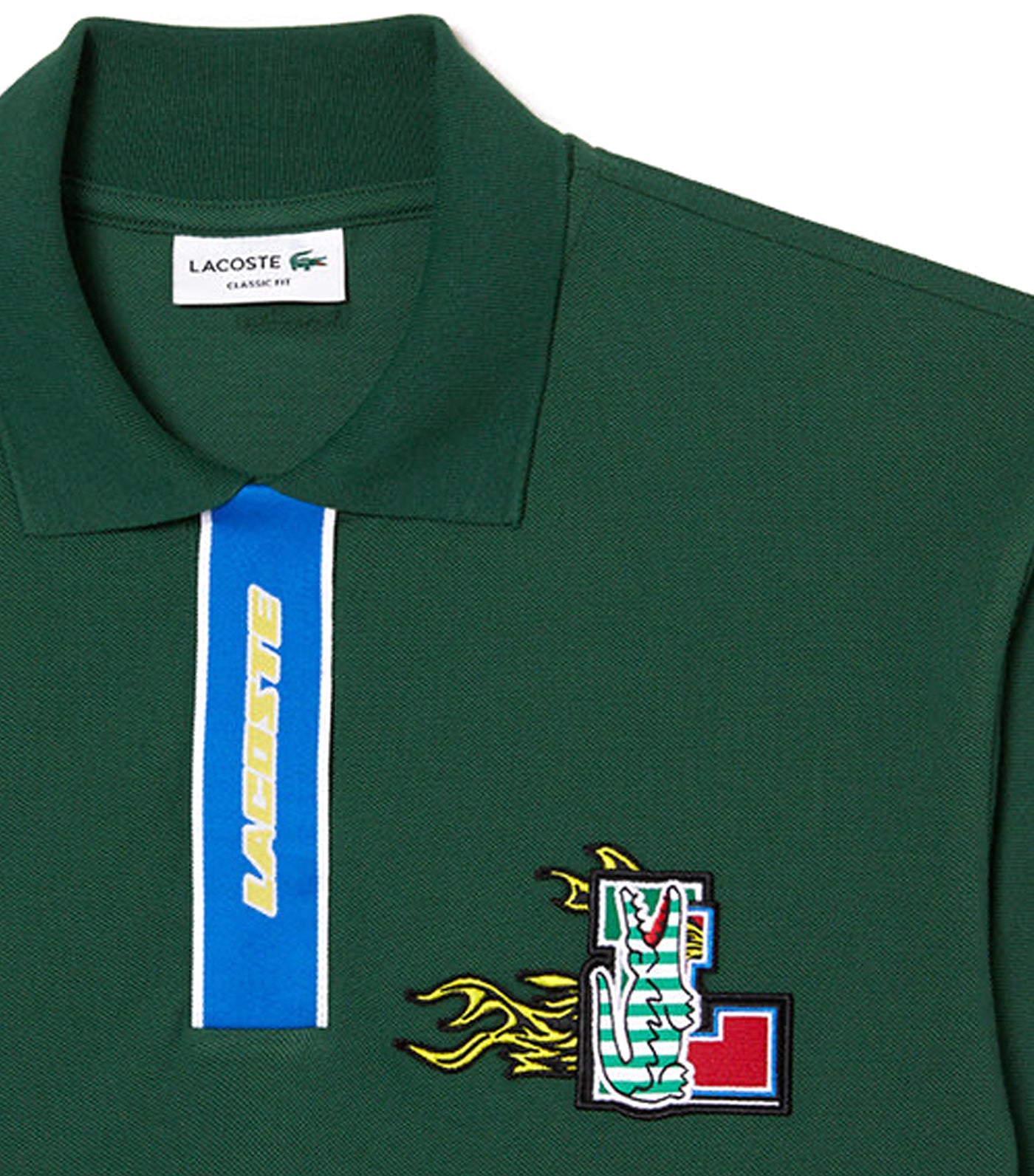 Men's Holiday Contrast Placket and Crocodile Badge Polo Green