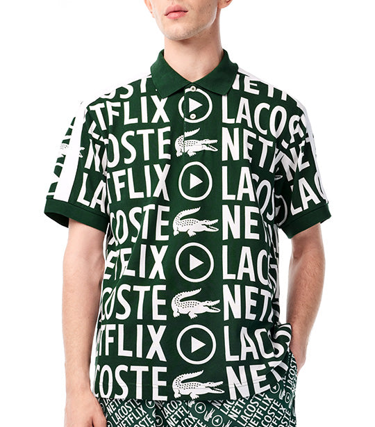 Men’s Loose Fit Organic Cotton Print Polo Shirt Green/White