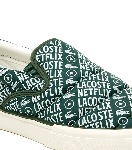 Women's Lacoste x Netflix Jump Serve Slip Textile Slip On Dark Green/Off White