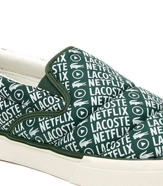 Men's Lacoste x Netflix Jump Serve Slip Textile Slip On Dark Green/Off White