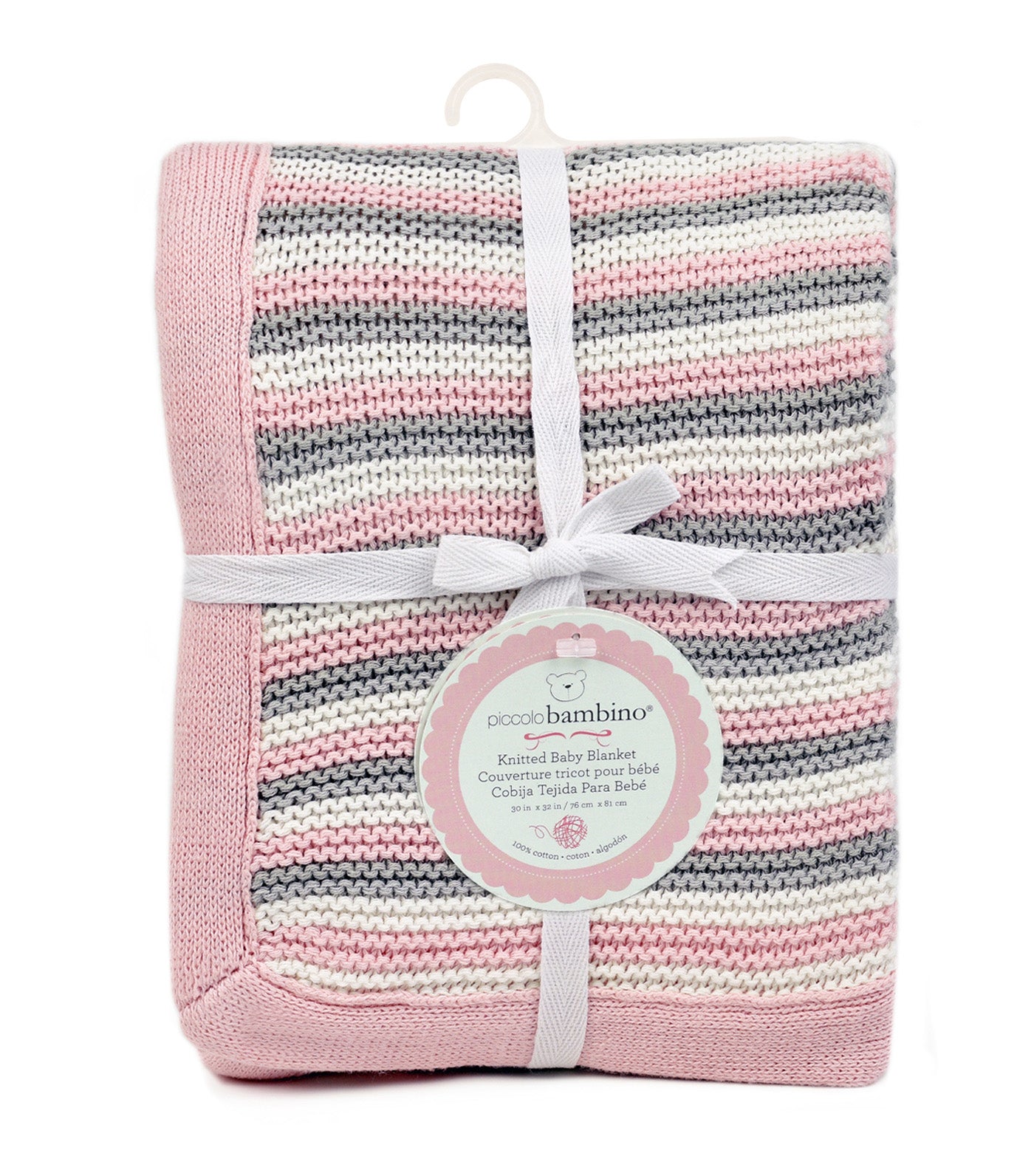 Cotton Knit Stripe Blanket - Pink