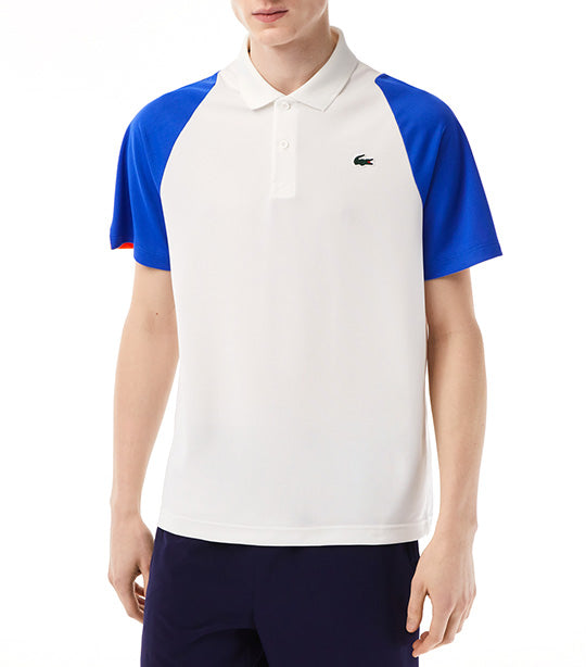 Lacoste Men\'s Tennis Recycled Polyester Polo Shirt Flour/Kingdom/Flashy  Orange