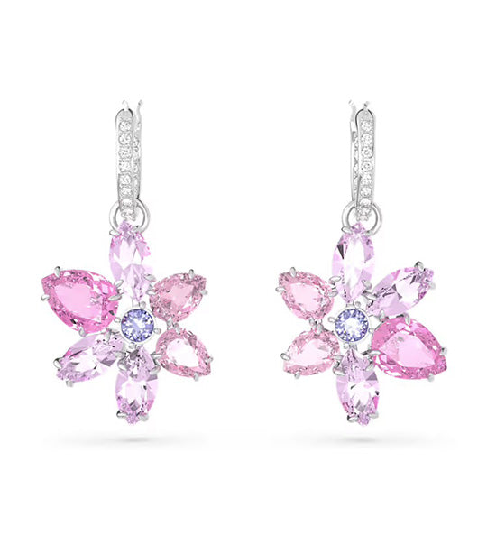 Gema Drop Earrings Mixed Cuts, Flower, Pink, Rhodium Plated Pink