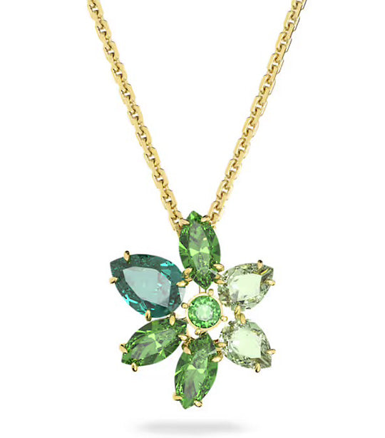 Gema Pendant Mixed Cuts, Flower, Green, Gold-Tone Plated Green