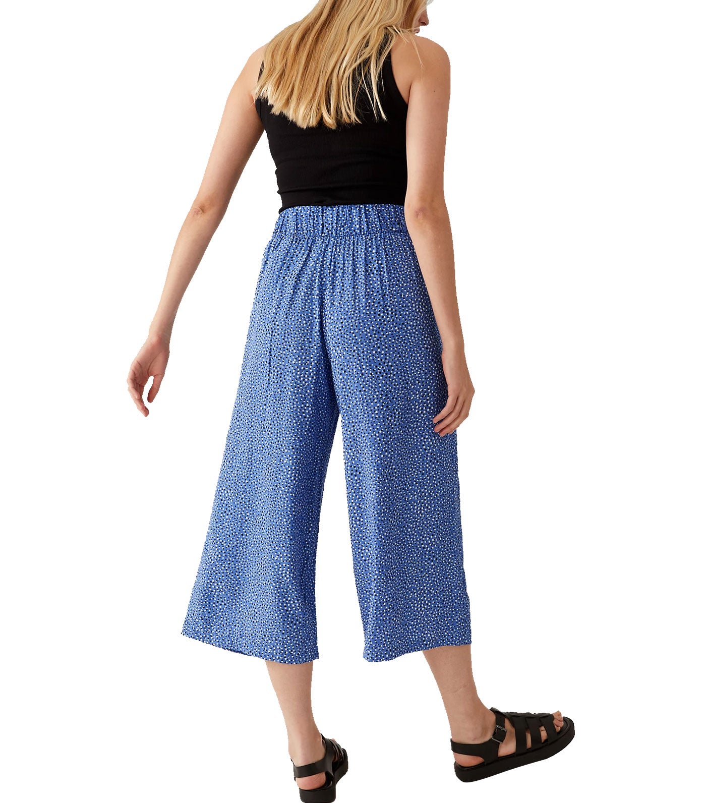 Printed Wide Leg Cropped Trousers Blue Mix