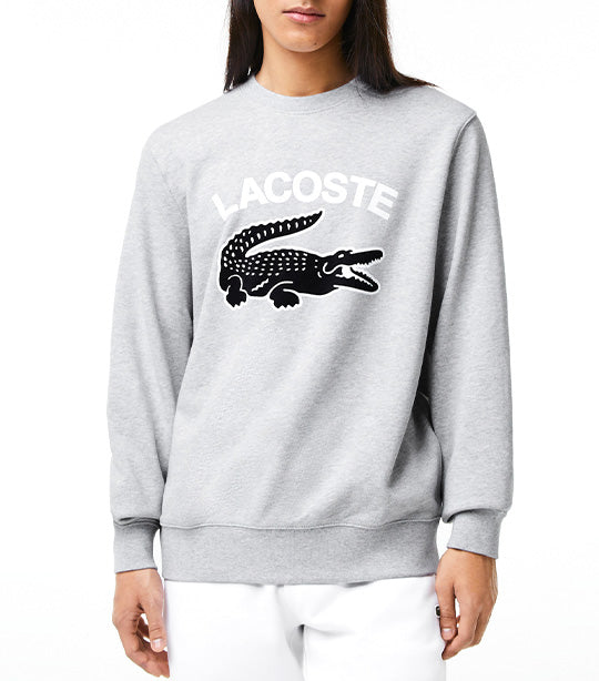 Lacoste Men\'s Crocodile Chine Print Crew Silver Neck Sweatshirt
