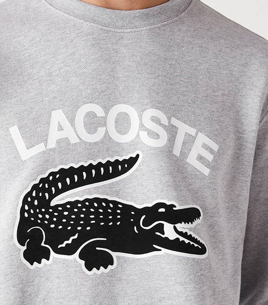 Men's Crocodile Print Crew Neck Sweatshirt Silver Chine