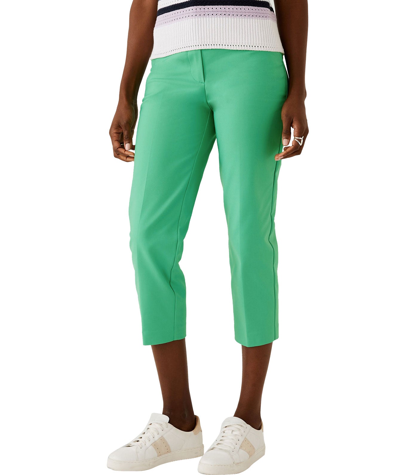 Cotton Blend Slim Fit Cropped Trousers Medium Green