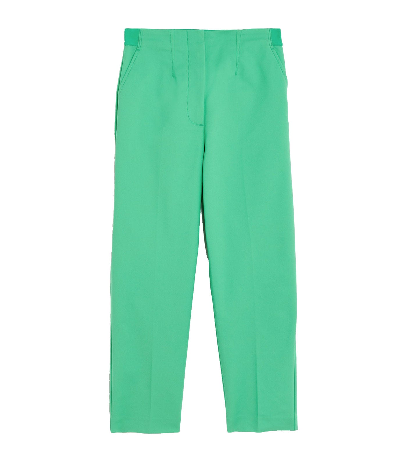 Cotton Blend Slim Fit Cropped Trousers Medium Green