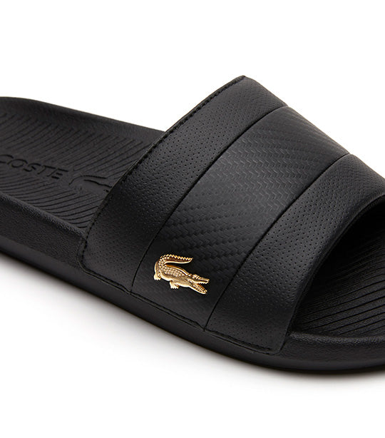 all black lacoste slides