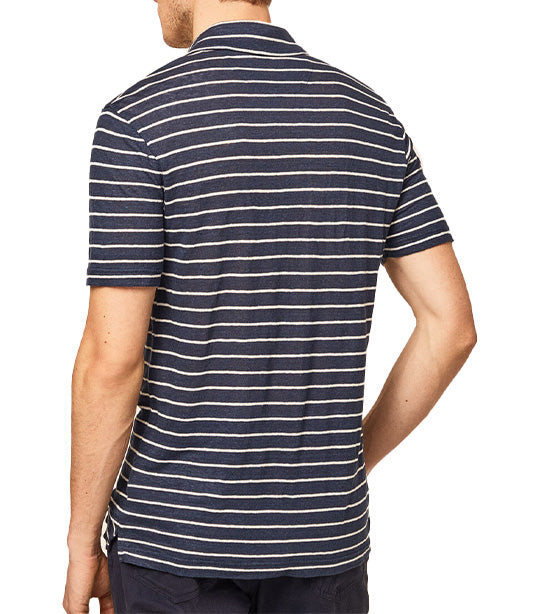 Linen Knit Stripe Polo Shirt Night/Navy