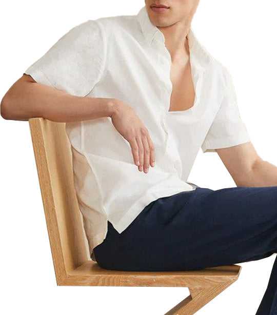 Stretch Linen Short Sleeve Shirt White