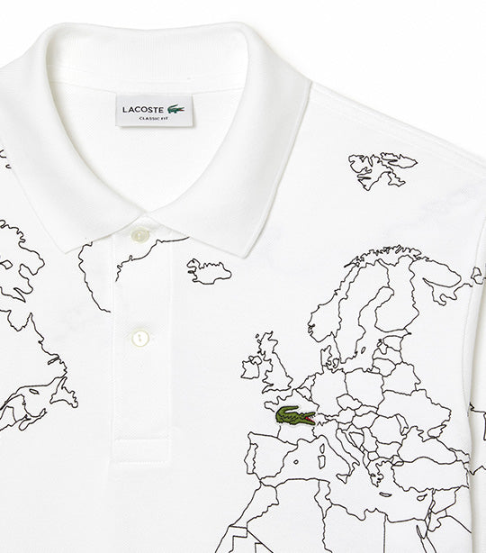 Men’s Printed Organic Cotton Piqué Polo Shirt White