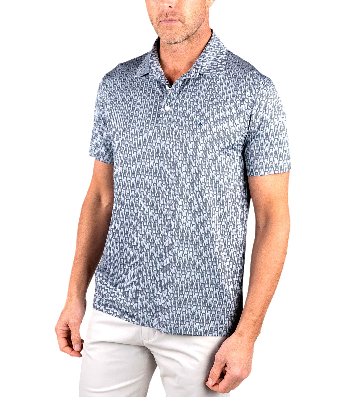 UPF Polyester Jersey Heather Polo Blue Fog Waves