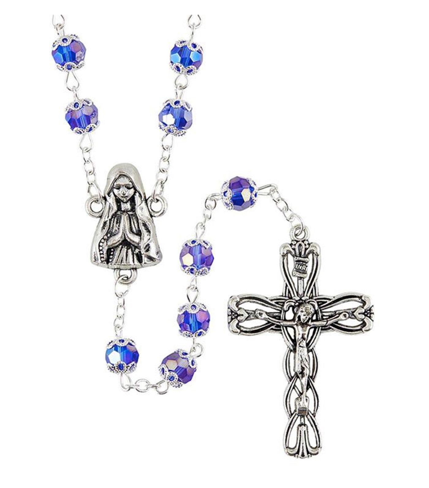Sapphire Crystal and Silver Rosary