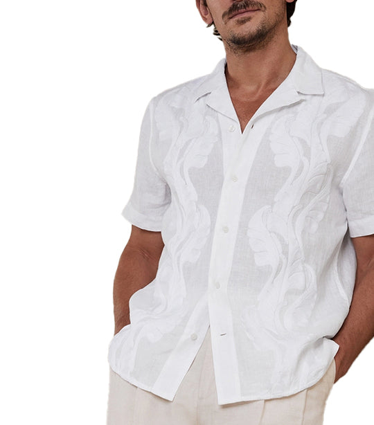 Botanica Embroidered Linen Resort Shirt White