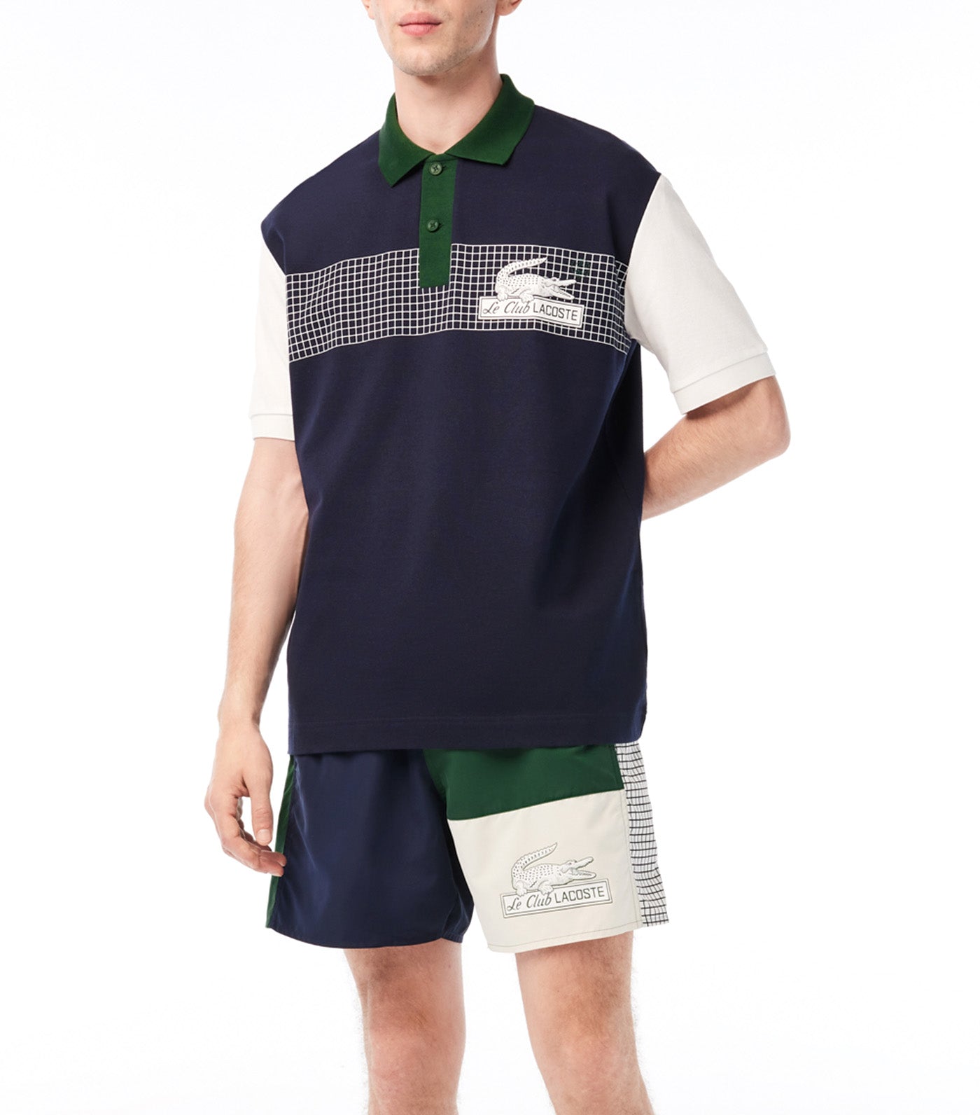 Men’s Loose Fit Organic Cotton Polo Shirt Navy Blue/Flour/Green