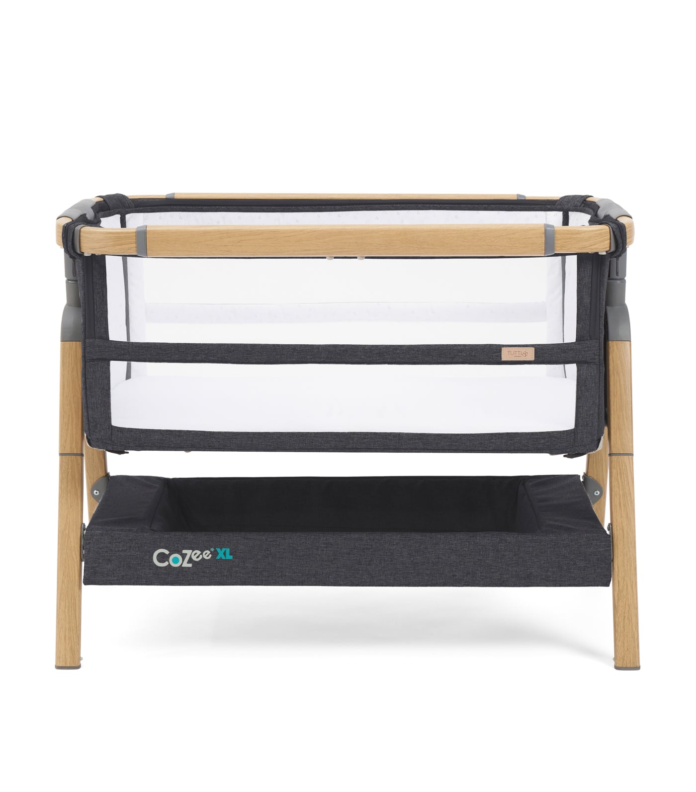 Cozee XL Bedside Crib and Cot - Oak/ Liquorice