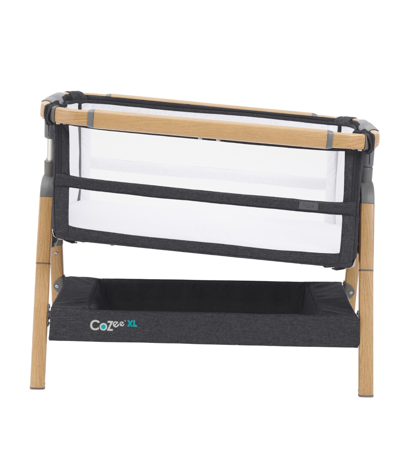 Cozee XL Bedside Crib and Cot - Oak/ Liquorice