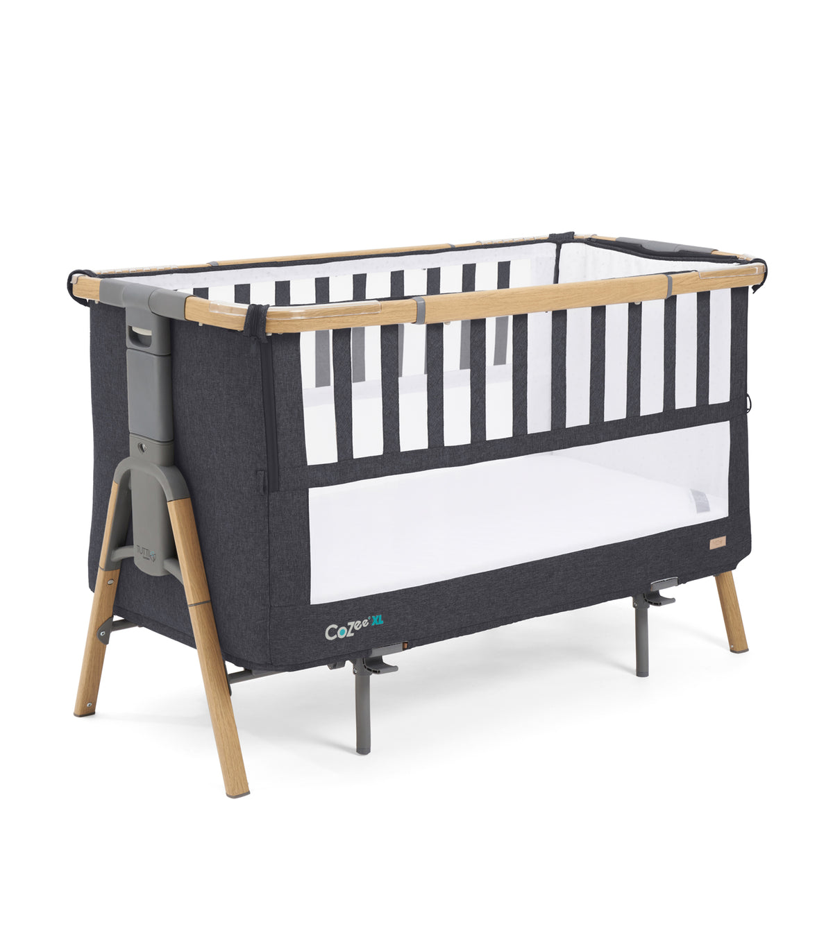 Tutti Bambini Cozee XL Bedside Crib and Cot Oak/ Liquorice