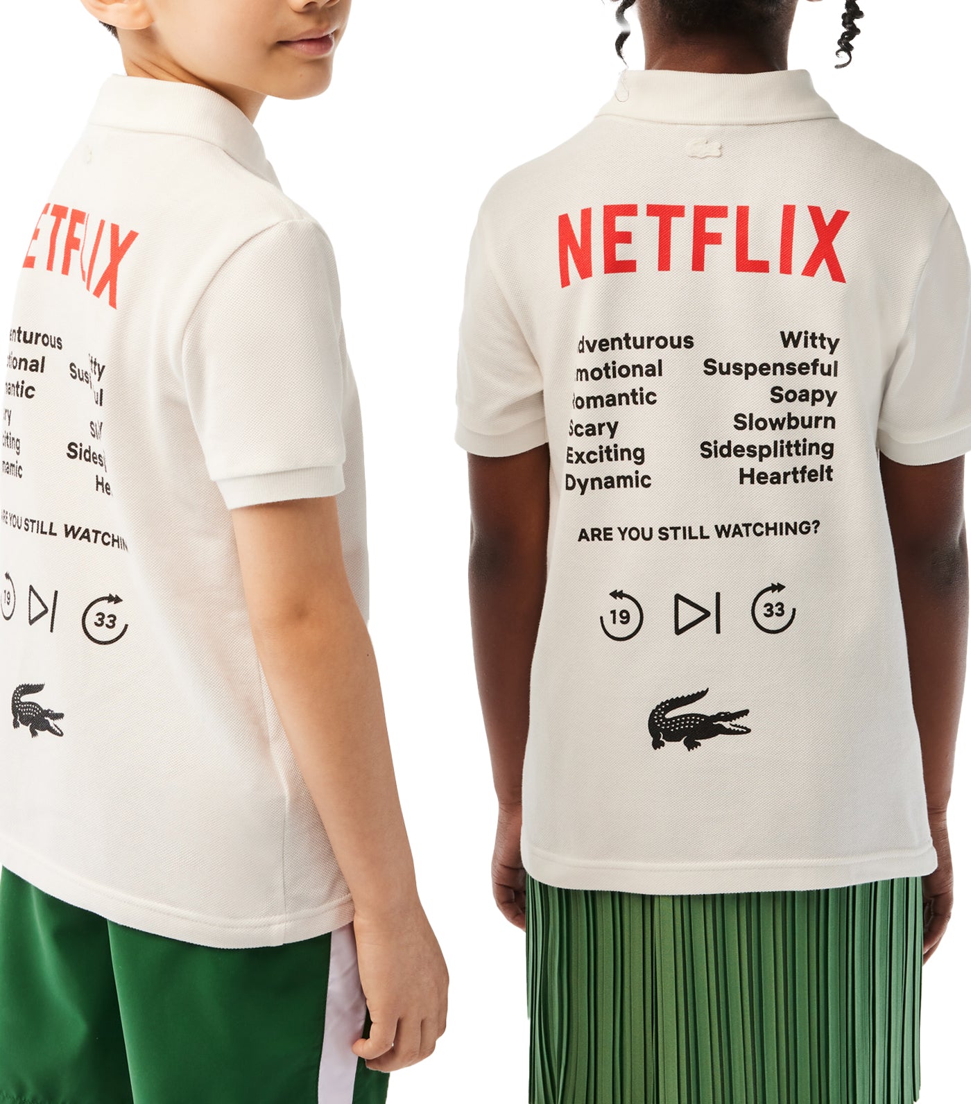 Lacoste Kids' Lacoste x Netflix Contrast Print Polo Shirt Flour