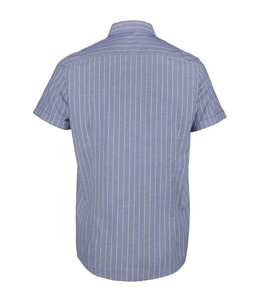 Short-Sleeved Pinstripe Slim-Fit Shirt Navy