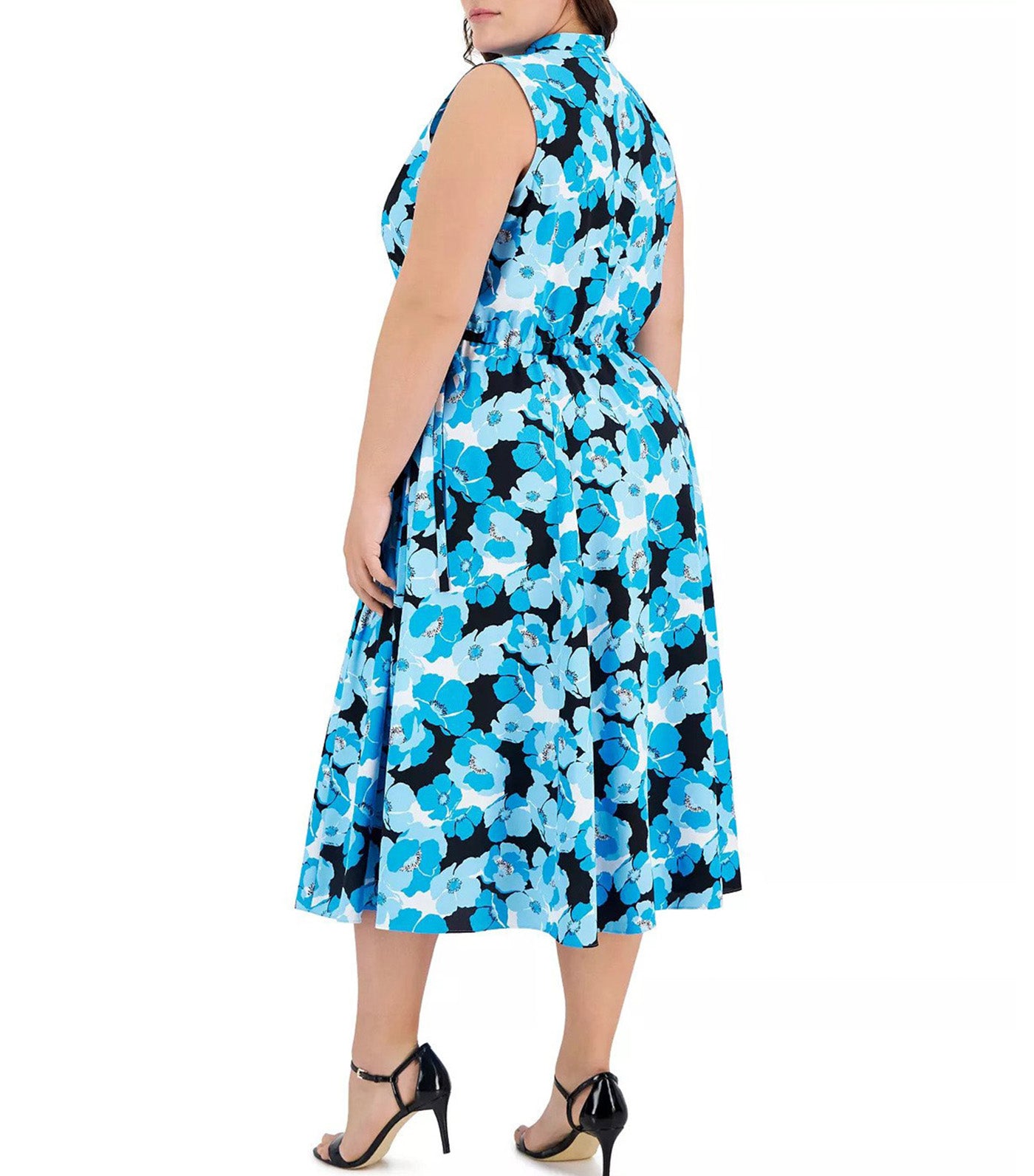 Floral Split-Neck Midi Dress Tropical Blue Multi
