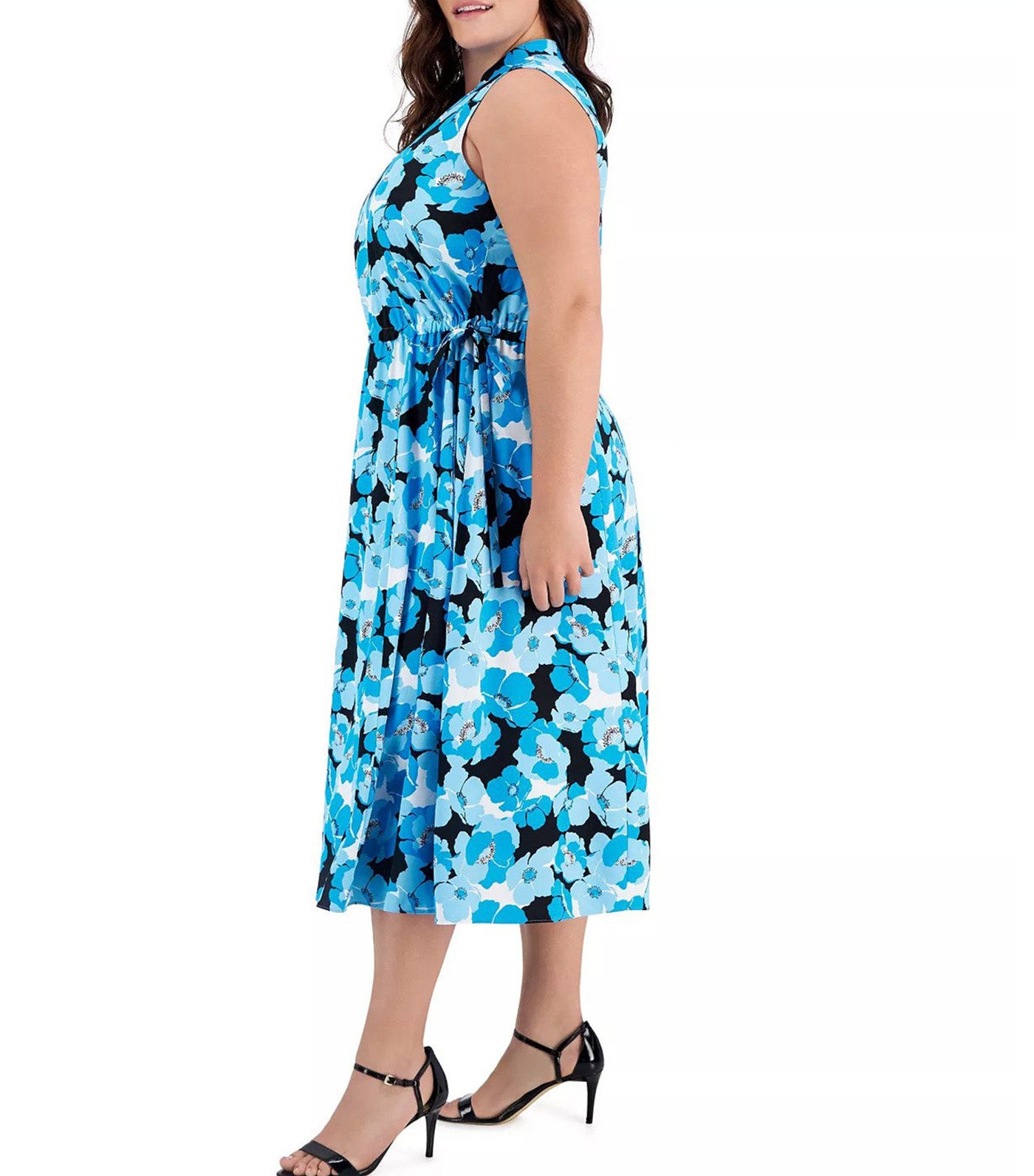 Floral Split-Neck Midi Dress Tropical Blue Multi