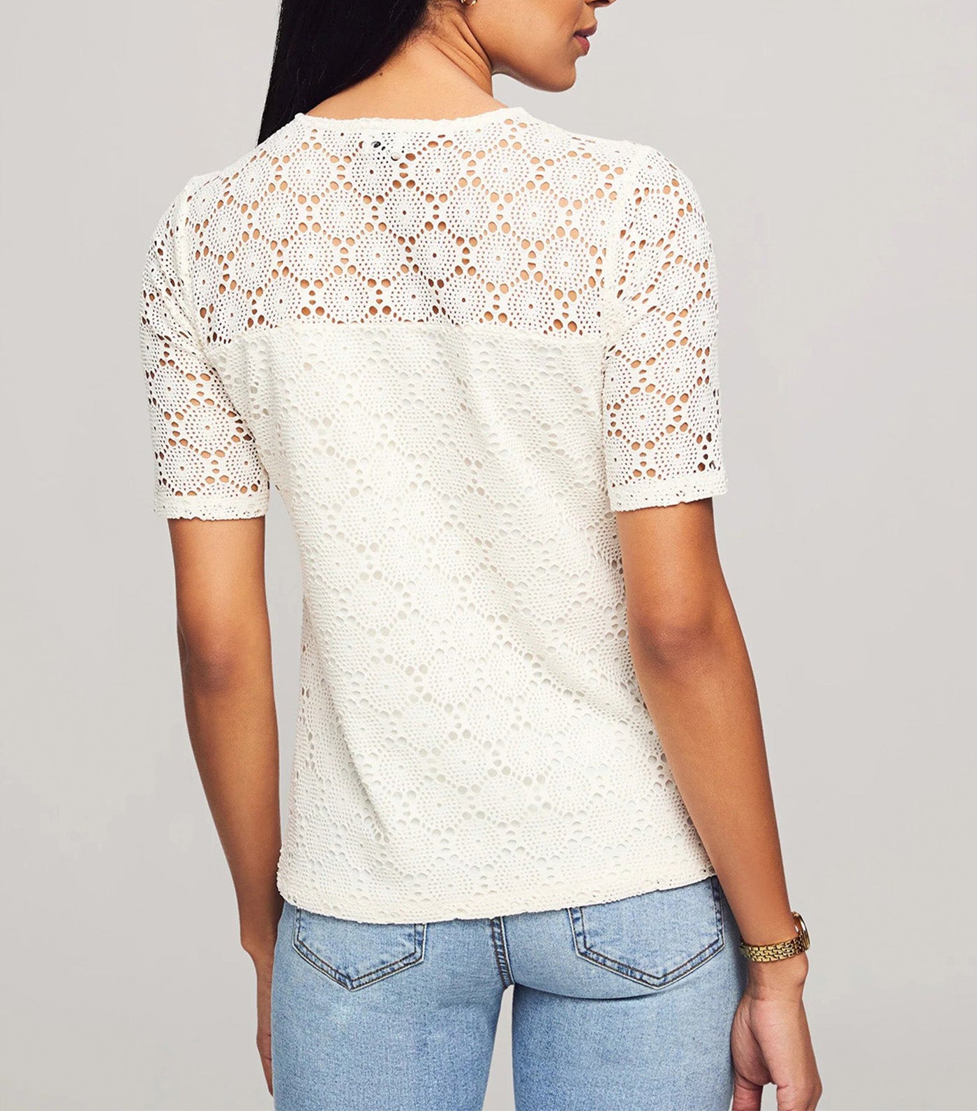 Lace Knit Elbow Sleeve Lace Tee Anne White