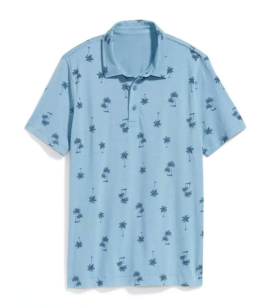 Printed Classic Fit Jersey Polo for Men Blue Palm