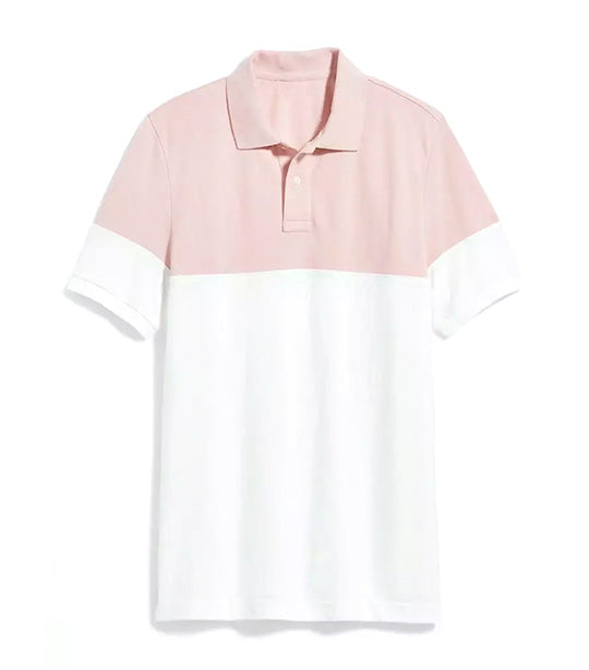 Color-Block Classic Fit Pique Polo for Men Pink and White