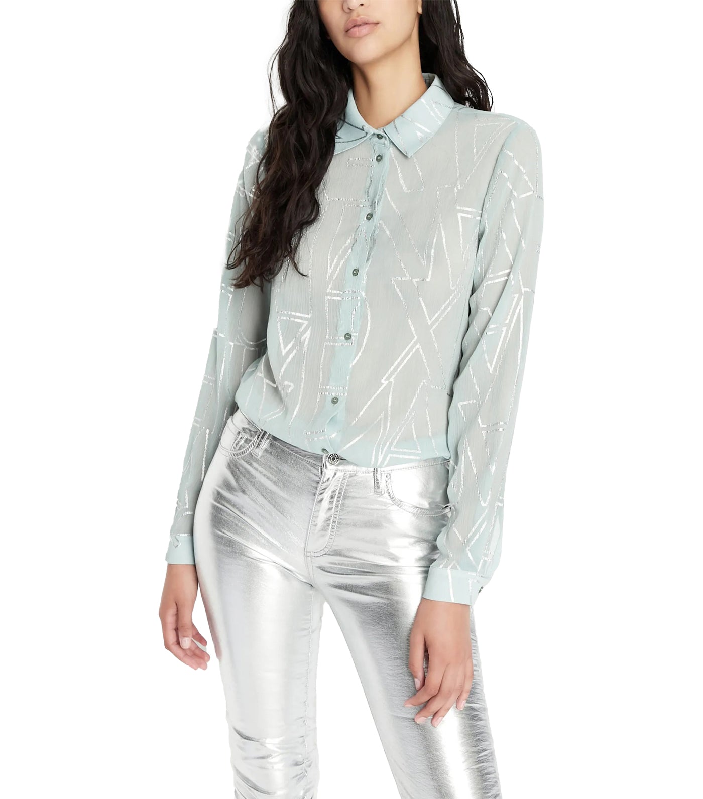All Over Logo Chiffon Blouse Magnesium Silver