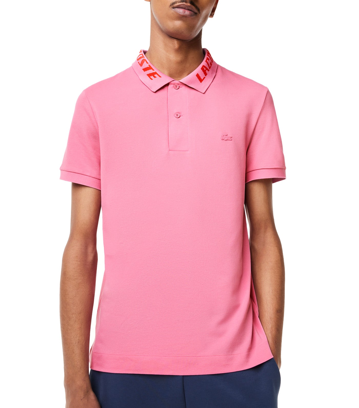 Men's Branded Slim Fit Stretch Piqué Polo Shirt Reseda Pink