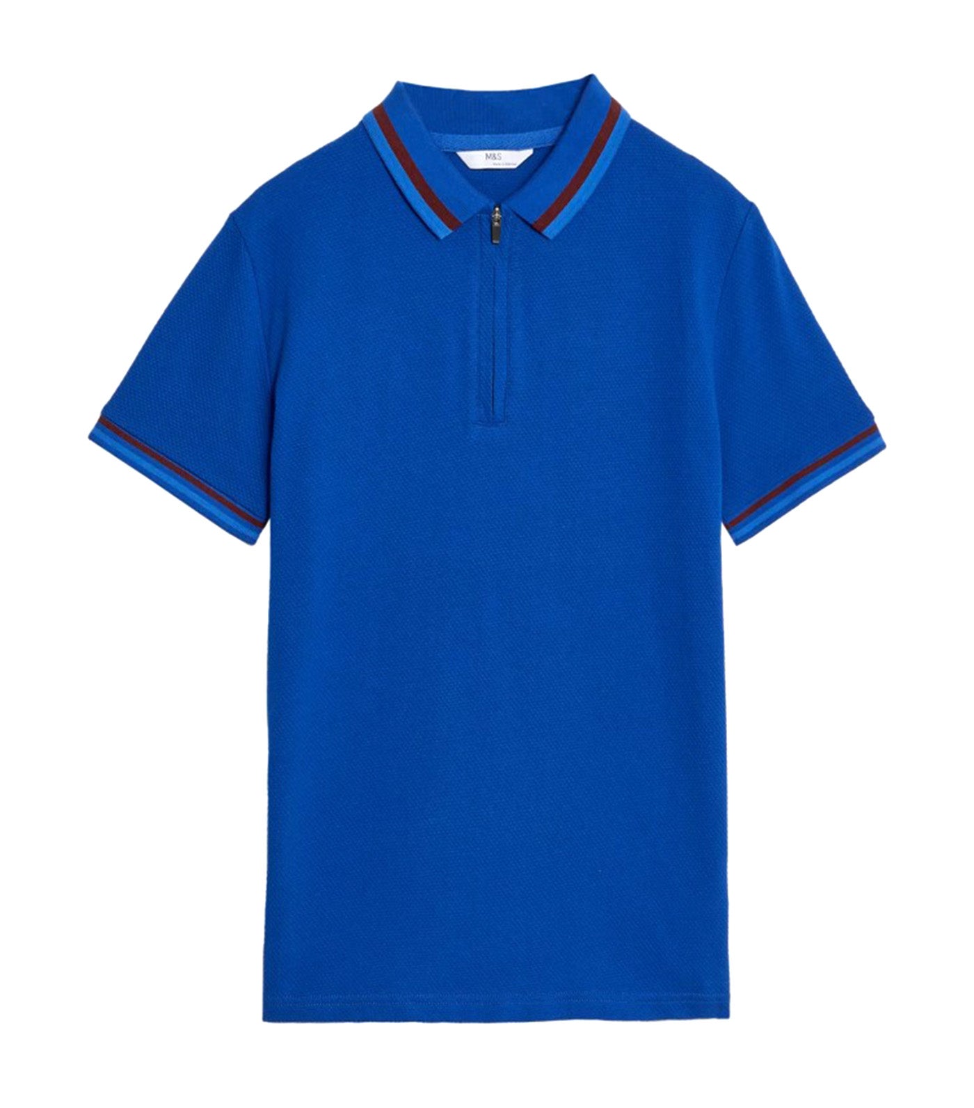 Cotton Rich Half Zip Polo Shirt Blue