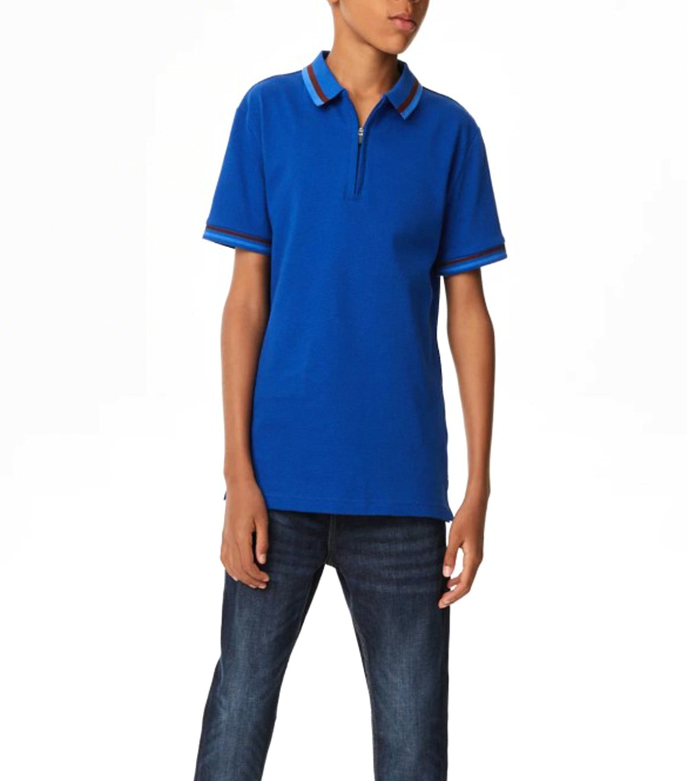 Cotton Rich Half Zip Polo Shirt Blue