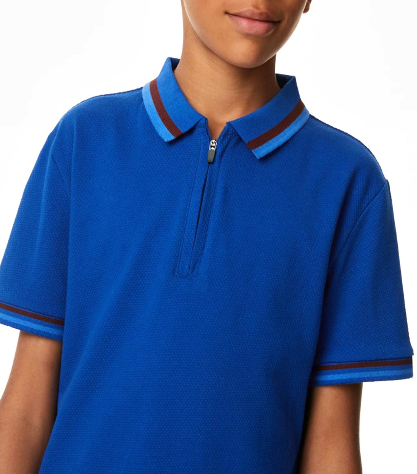 Cotton Rich Half Zip Polo Shirt Blue