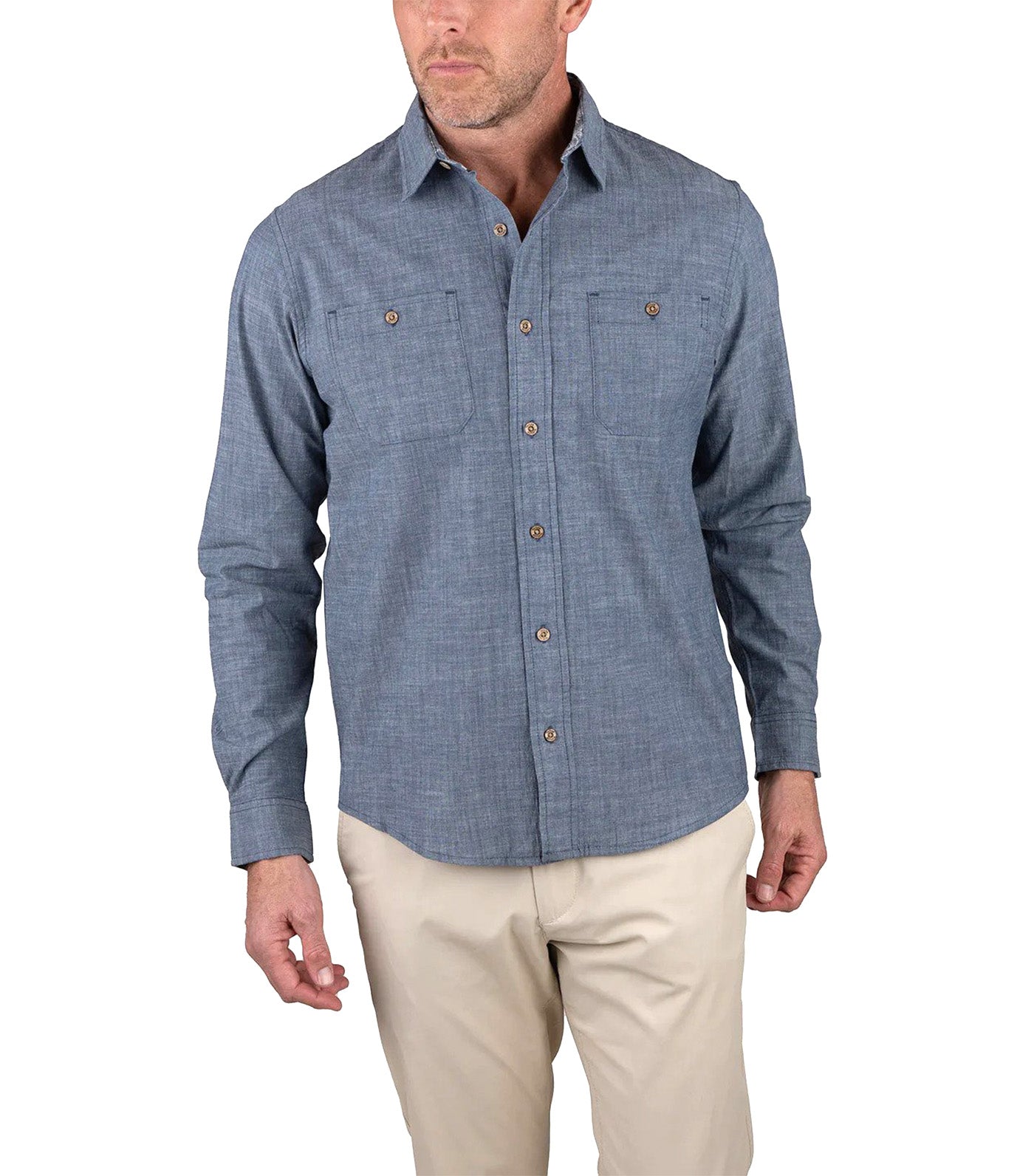 Airotec Stretch Performance Chambray Long Sleeve Shirt Insignia Blue