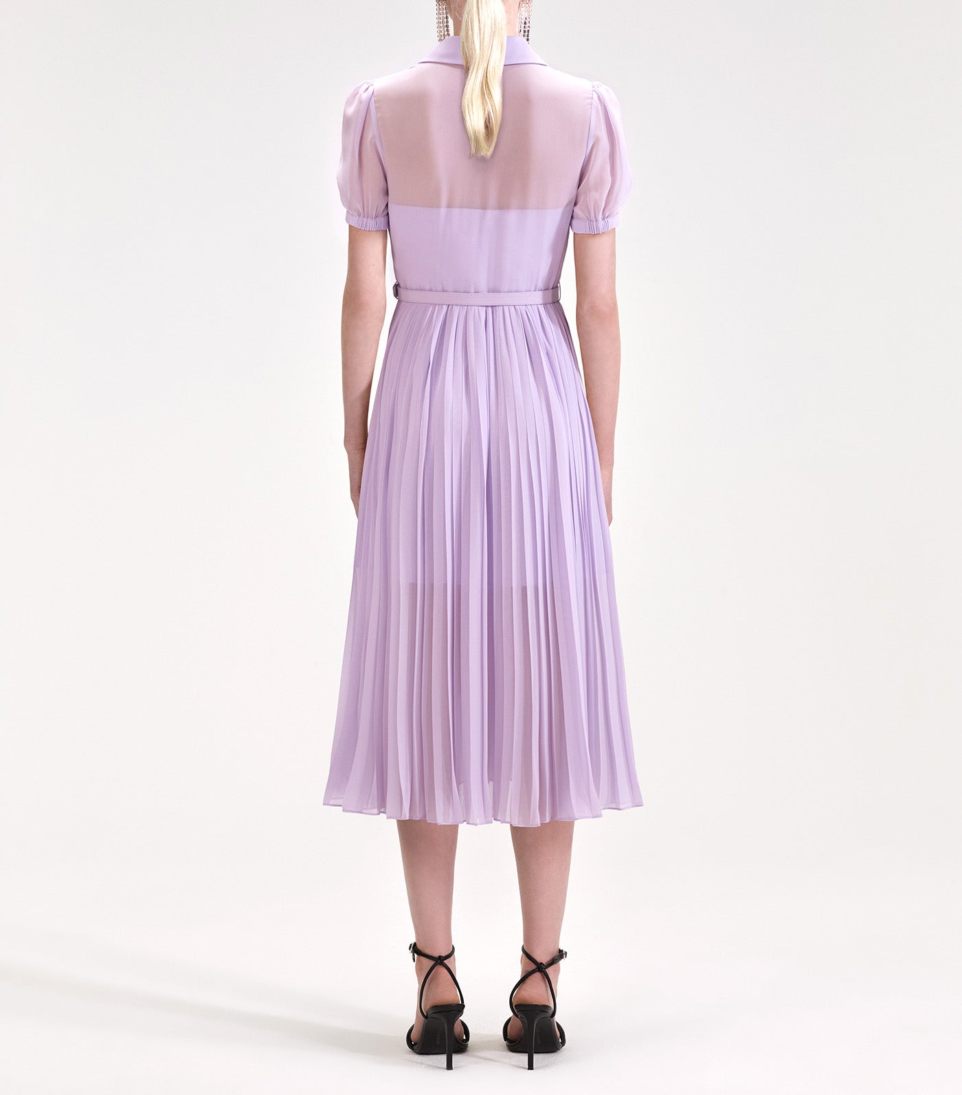 Chiffon Pleated Collar Midi Dress Lilac