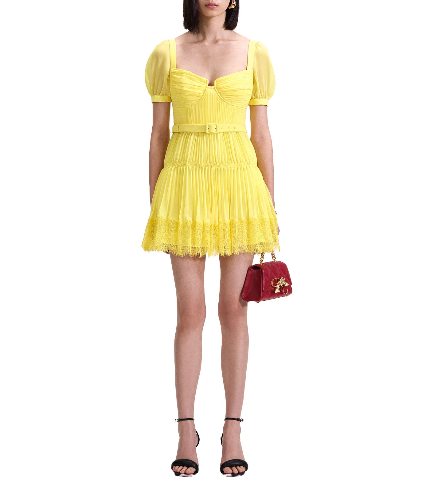 Chiffon Lace Detail Mini Dress Yellow