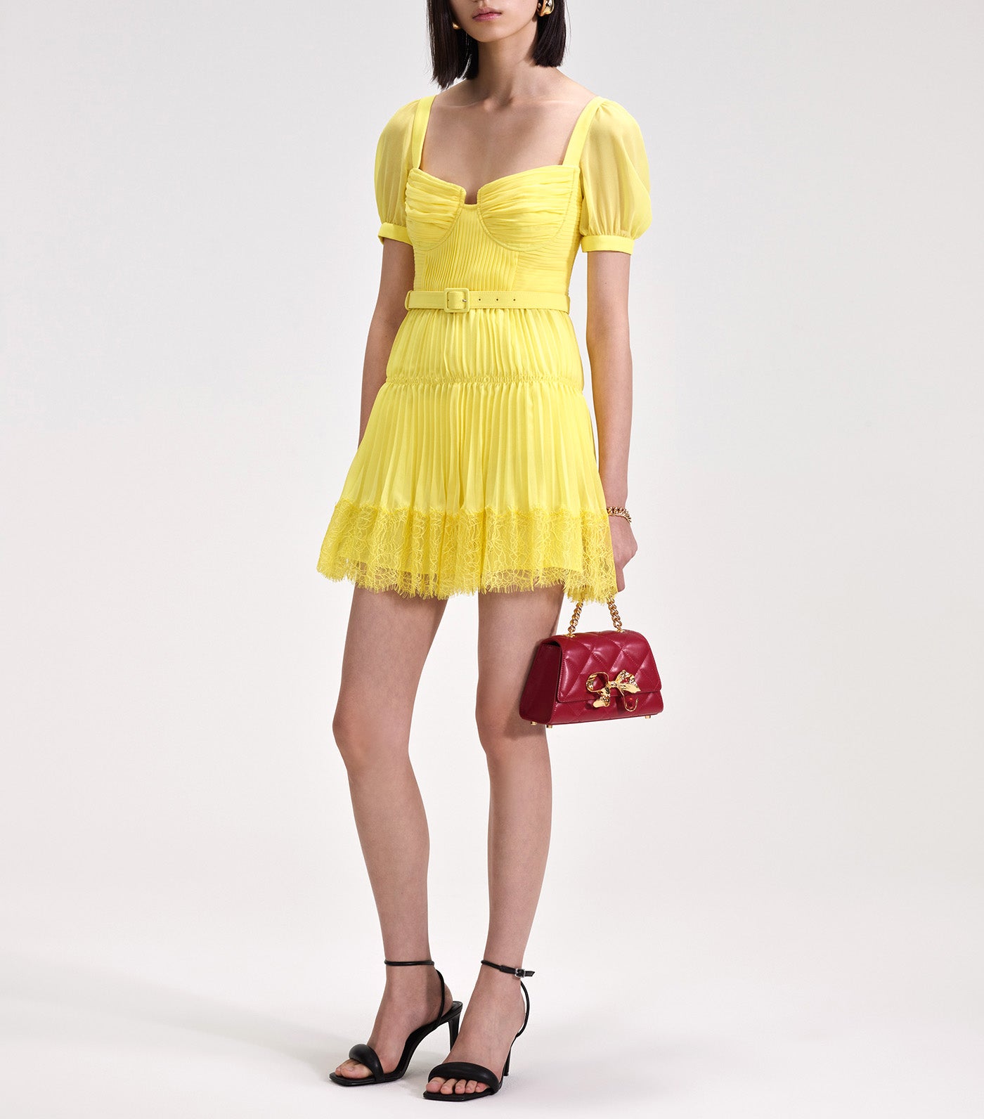 Chiffon Lace Detail Mini Dress Yellow