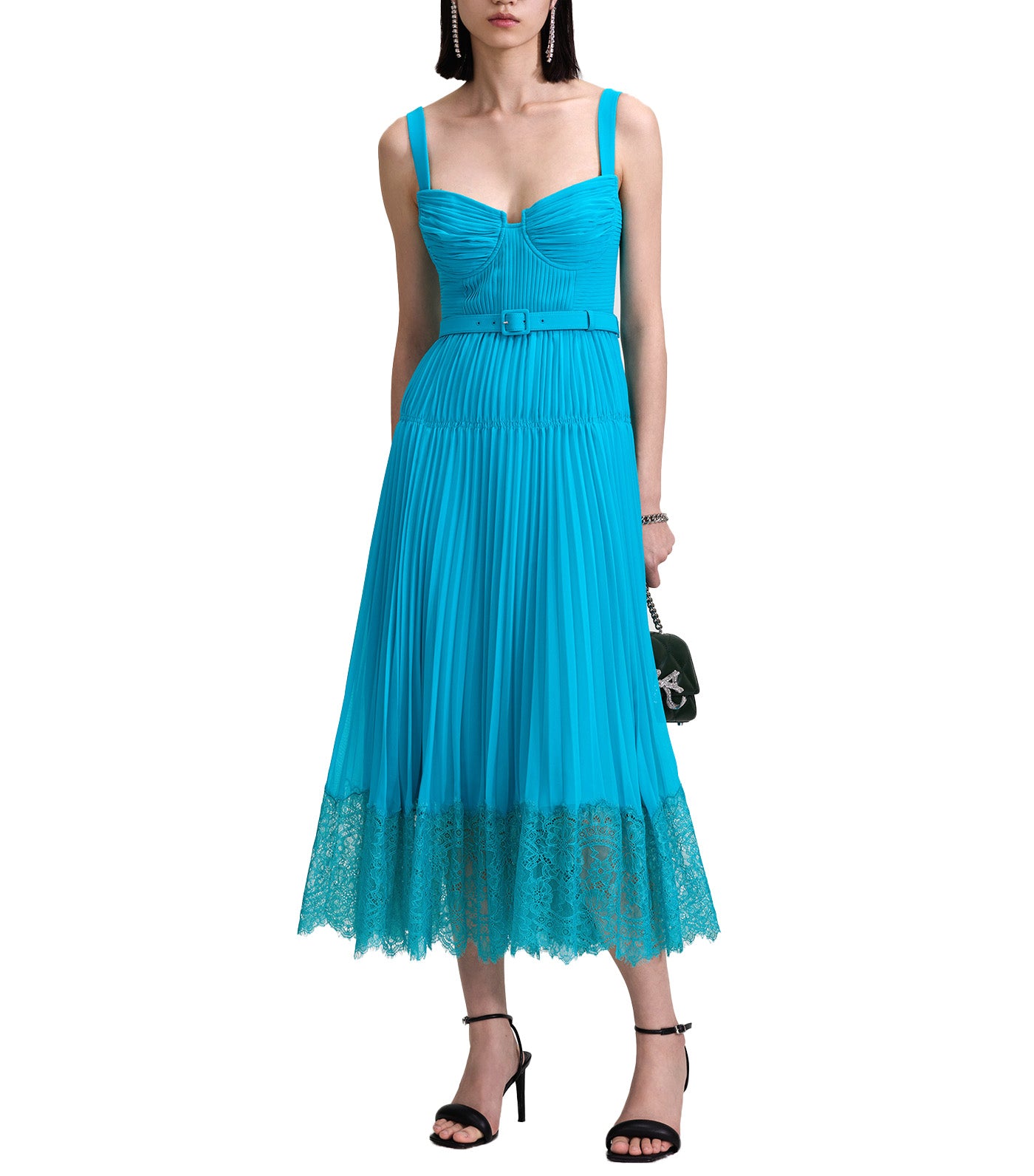Chiffon Lace Midi Dress Blue