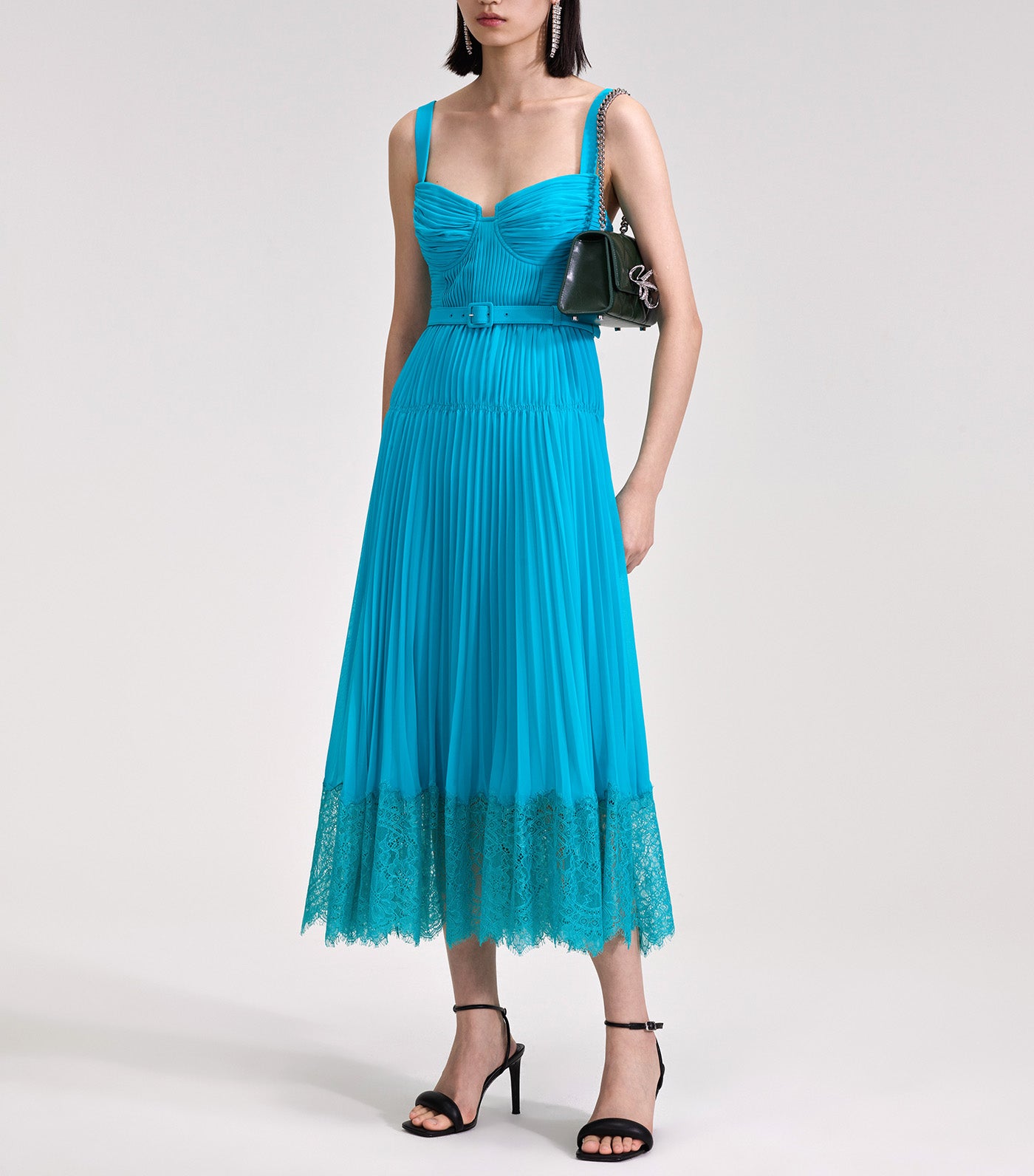 Chiffon Lace Midi Dress Blue