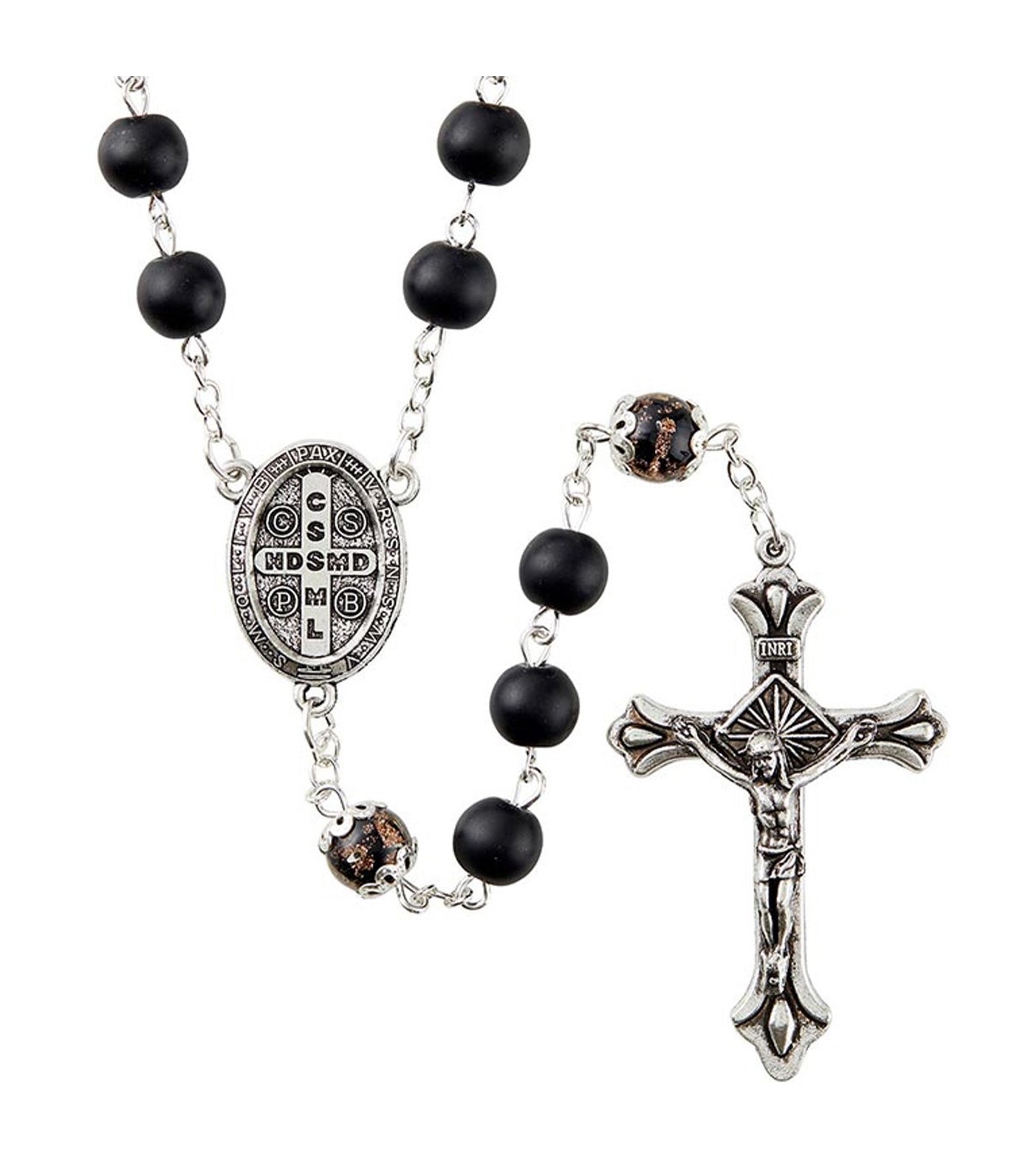 Rustan's Home Frosted Black Bead Rosary with St. Benedict Centerpiece