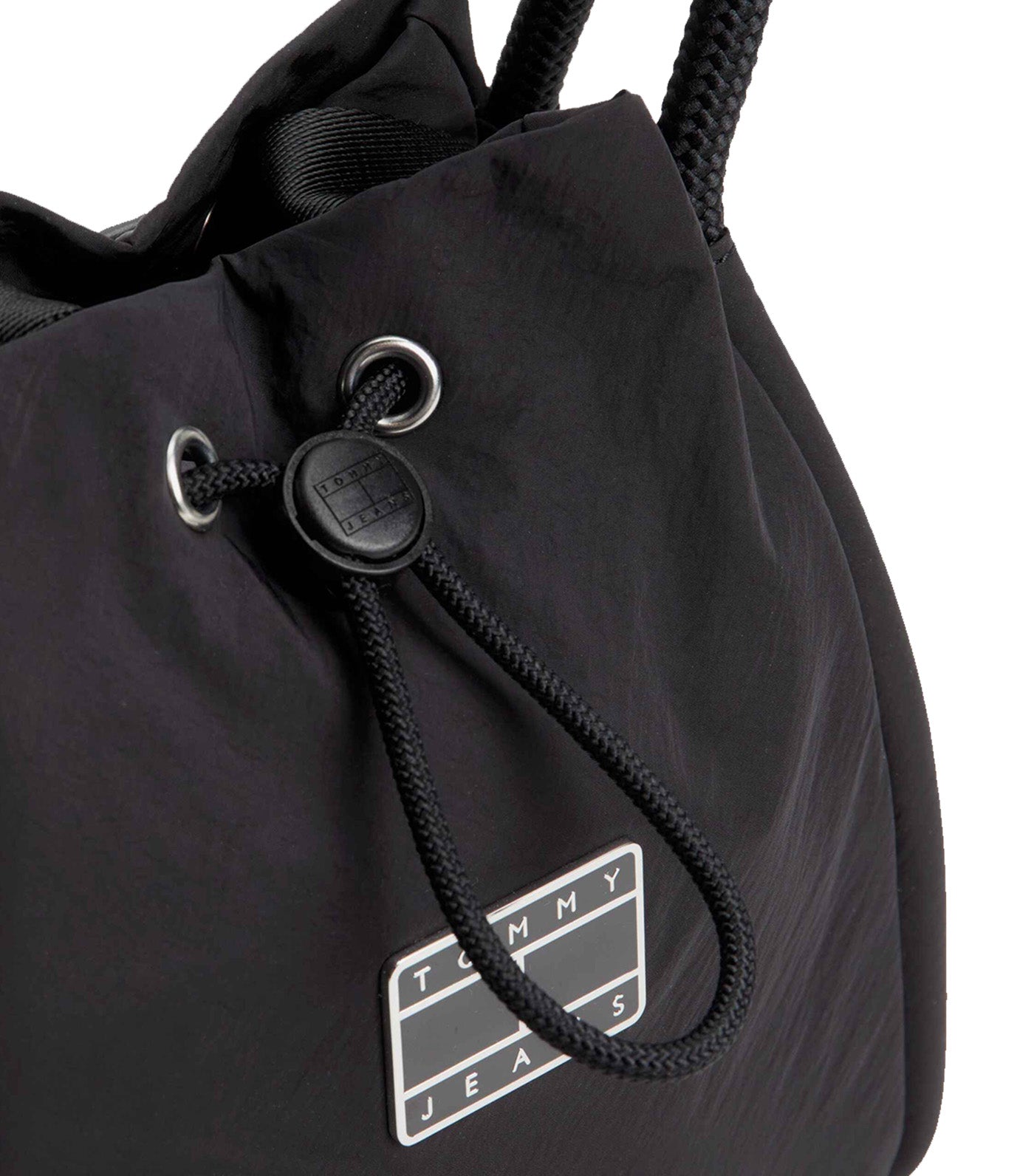 Women's Summer Festival Badge Drawstring Bucket Bag Black